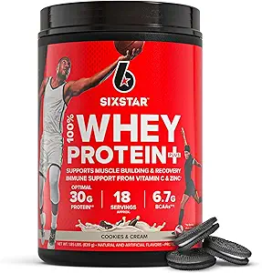 Six Star Whey Protein Powder Plus - Muscle Building & Recovery Formula with Whey Isolate Powder, BCAAs, 30g Protein, Immune Support - Post-workout Supplement - Cookies and Cream, 1,8 lbs