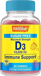 WellYeah Suikervrij Vitamine D3 10000 IE (250 mcg) Extra sterkte Gummies - Immune Booster, Bone and Teeth Support - Non GMO, Glutenvrij, Nootvrij, Vegetarisch - Natuurlijke Smaken - 60 Gummies (1)
