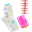 Pill Case (2 Pack) - Portable Small Supplements Tablet Container Box met 10 Compartiments - Medicine Capsule Vitamin Organizer Dispenser Houder Opslag voor Travel Trip Pocket Purse(Pink+White)