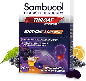 Sambucol Black Elderberry Throat Lozenges - Vlierberry Cough Drops voor volwassenen, Vlierberry Zink Lozenges Throat, Vlierberry Lozenges - 20 Tellen