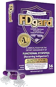 FDgard® for Functional Dyspepsia (Recurring Indigestion) Symptoms Including, Abdominal Discomfort, Difficulty Finishing a Meal, Bloating, Nausea, 36 Capsules