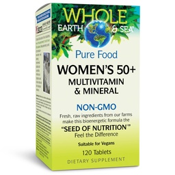 Natuurlijke factoren Whole Earth & Sea Women's 50+ Multivitamine & Mineral, 1 Serving Bevat voeding equivalent aan 1⁄2 lb Veggies, 120 tabletten