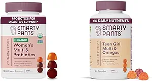 SmartyBants Biologische Vrouwen en Tienermeisje Multivitamine Gummies met Omega-3, Vitaminen, Mineralen, 120 Tellen