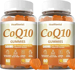 2 Pack 500MG Coq10 Gummies - 3X Better Absorptie, Plus Omega-3, Magnesium, Vitamine B3 & Zink - Co-enzym Q10 Supplementen voor de gezondheid van het hart, Cellular Energy & Antioxidant, Veganist, 120 Telt