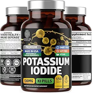 Premium Kaliumiodide tabletten, Natuurlijke KI Pillen om Immuniteit te ondersteunen, 130 mg per portie, 150 Tellen