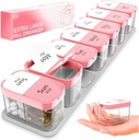 Extra Large Weekly Pill Organizer - XL Vitamin Holder with 7 Detachable AM PM Compartments - Portable Medicine Dispenser for Home and Travel, Big Supplement Container for Weekly or Daily Use, Pink