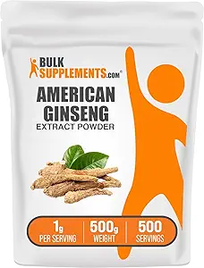 BulkSupplements.com American Ginseng Extract Powder - Ginseng Supplement, Kruidensupplementen - Glutenvrij, 1g per portie, 500g (1,1 lbs) (verpakking van 1)