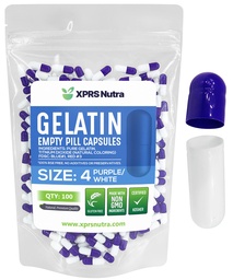 XPRS Nutra Maat 4 Lege Capsules - 100 Tel kleine lege Gelatine Capsules - Pillen DIY Capsule vullen - Vulbare Pure Bovine Pill Gel Caps voor Do-It-Yourself Supplementen (Paars/Wit)