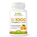 | Vitamin C + ZINC | C - 1000 | VIT C 1000mg | Zinc 25mg | Citrus Bioflavonoids 25mg | Non-GMO & Gluten Free | 120 Capsules