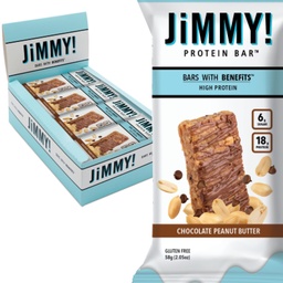 JimmyBAR! Chocolade Pindakaas Proteïne Bars 18g Proteïne Bar, 6g Low Sugar - 12 Telling - 58g Health Bars - Functionele snack met echte pinda's en handgedrizzled chocolade