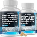 Sea Moss, Maca, Black Seed Oil, Ashwagandha, Bladderwrack, Kurkuma - Vlierbes, Vitaminen C & D3, Dandelion & Black Pepper - Made in USA- 120ct