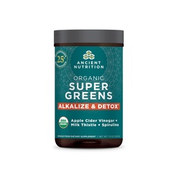 Ancient Nutrition Supergreens Alkalize & Detox Powder, Organic Superfood Powder Made from Real Fruits, Greentes and Herbs, for Digestief and Energy Support, 25 Servings, 7.5oz