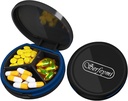 Serfeymi Small Pill Box - 3 Compartments Portable Pill Box for Purse Pocket, Compact Mini Travel Pill Case - Geschikt voor medicijnen, vitamine, visolie, supplementen - Black(Logo)