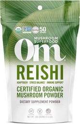 OM MUSHROOM SUPERFOOD Reishi Biologische Paddestoelenpoeder, 3,5 ounce, 50 porties, Adaptogeen, Stress & Immuun Ondersteuning, Superfood Paddestoelensupplement