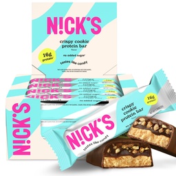 Nick's proteïnerepen Crispy Cookie Chocolate, Hoog Proteïne, Lage Calorieën, Low Carb, Keto Vriendelijke Snacks Geen Toegevoegde Suiker (multiverpakking 12 bars x 50g), Crispy Cookie smaak