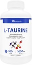 ML Naturals L-Taurine 1000 mg 360 Capsules. 99,9% Zuiverheid L-Taurine. Zenuwstelselgezondheid en antioxidantondersteuning, NSF-gecertificeerd en cGMP-compliant.