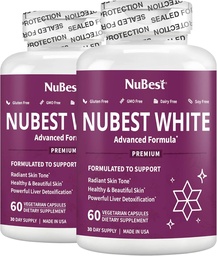 NuBest White - Skin Whitening Supplement, Supplement voor Antiveroudering met Glutathion, Vitamine C, E, B2, Melkdistel Extract, Groene thee Extract voor verlichting en Verheldering Pack 2