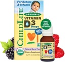 KINDLIFE ESSENTIËLES Biologische vitamine D3 druppels - Vitamine D druppels voor zuigelingen en baby's, 400 IE per druppel, All-Natural, USDA Organic, Non-GMO, Kosher, Glutenvrije - Natuurlijke Bessensmaak, 0,21 Fl Oz