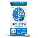 NEURIVA Brain + Eye Supplement for Memory, Focus & Concentration with Lutein & Vitamins A C E and Zink for Eye Health & Zeaxanthine to Filter Blue Light, 30ct Capsules
