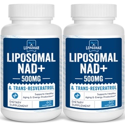 Liposomal NAD+ 500 mg + Trans-Resveratrol 300 mg,Superior Absorptie, True NAD Supplement Efficiënt dan NMN,Nicotinamide Riboside voor Cellular Energy Metabolisme & DNA Reparatie, Gezonde Veroudering,120 Softgels