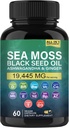 Biologische Zee Mos, Zwarte Zaadolie, Ashwagandha en Gember Capsules, Zee Moss Supplementen met Burdock Root Biologische, Vitamine C, D3, Kurkuma en Geel Dock voor energie-ondersteuning, Immuunsysteem en huid