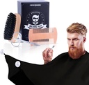 Baard Grooming Kit voor Mannen 4 in 1. Baardborstel en Comb Set met Messy Free Bib Schaar, Snorschaar. Natuurlijke borstel en dubbele actie Comb. Mannengrooming. Cadeau voor Echtgenoot,