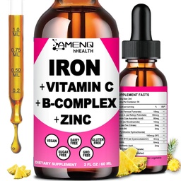IJzersupplement voor vrouwen Mannen en kinderen, Ijzer Vitamine C, A, B-Complex, Vegan Iron Drops High Potency Liquid Vitamin & Iron Supplements for Anemie, Red Blood Cell, Energy, Blood Builder, Gentle