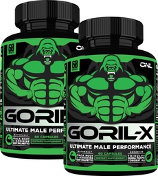 Testosteron Booster Supplement voor mannen - Goril X workout Mannelijke verhoging pillen 1000mg - Verhoog grootte, sterkte en energie - met geile geitenkruid, Tongkat Ali & Tribulus Terrestris - 60 capsules (2pk)