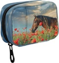 Fustyad Mane Horse in Poppy Flower Field en Sky Pill Organizer Case met Zipper 2 keer een dag voor vitamine en supplement, 7 dagen reisorganisator geneeskunde geval