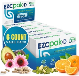 EZC Pak 5-dagen immuunsysteem Booster met Echinacea, vitamine C, zink en vitamine D - Tapered Immune Support Supplement voor volwassenen - Ondersteunt Immuniteit, gemakkelijk reizen-Size supplement Pack - (pakket van 6)