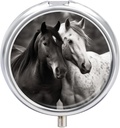 Ronde pil Box Portable Pill Case voor Pocket Zwarte en witte paarden reizen kleine pil Organizer 3 Compartiment metalen pil Container houder voor Medicine Vitaminen Visolie Supplementen