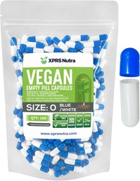XPRS Nutra Maat 0 Lege capsules - 100 Graaf Lege Vegan Capsules - Vegetarische pillen - DIY plantaardige capsule vullen - Veggie pilscaps voor Do-It-Yourself Supplements (Blauw/Wit)