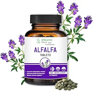 Alfalfa Medicago Sativa Tabletten, 60 Tabletten, Verbetert de ademhaling Gezondheid en Bowel bewegingen, Boosts Immune System,Organic en Natural 