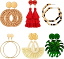 Ponpon 6-18 paar oorbellen voor vrouwen, lichtgewicht Zomer Oorbellen Straw Oorbellen Mode Geometrische Verklaring Hoop Dangle Drop Oorbellen voor vrouwen