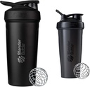 BlenderBattle Strada Shaker Cup Geïsoleerde roestvrij stalen waterfles met Wire Whisk, 24-ounce, Black & Classic Shaker Bottle Perfect voor eiwitshakes en pre-workout, 28-ounce, zwart