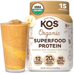 KOS Organic Plant Based Protein Powder, Chocolate Peanut Butter - Delicious Vegan Protein Powder - Keto Friendly, Gluten Free, Dairy Free & Soy Free - 15 Servers