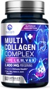 Multi Collageen Peptides supplement voor haar, nagel, huid - type I, II, III, V, X, Collageen poeder pillen - Gras-Fed, gehydrolyseerd voor bot en gezamenlijke steun voor vrouwen & mannen, niet-GMO - 60 capsules