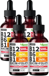 (4 verpakkingen) Vitamine B12 en B6 Liquid Drops, B12 Sublingual Vitamin B Complex - B 12 Vitamine 5000mcg - B12 Methylcobalamine voor energie, hersenen en hart ondersteuning met 27,200 mcg, Aardbei, 80 porties