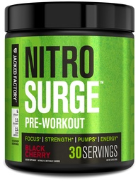 Gejackte fabriek NITROSURGE pre-workout supplement - eindeloze energie, instant kracht winsten, duidelijke focus en intense pompen - NO Booster en krachtige preworkout energiepoeder - 30 porties, zwarte kersen