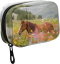 Fustyad Long Mane Horse in kleurrijke Flower Field Pill Organizer Case met Zipper 2 keer een dag voor vitamine en supplement, 7 dagen reisorganisator geneeskunde geval