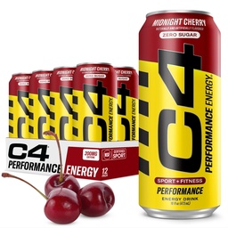 C4 Energie Gecarboneerde Zero Sugar Energy Drink, Pre Workout Drink + Beta Alanine, Midnight Cherry, 16 Fl Oz (pakket van 12)