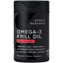 Sportonderzoek Krill Oil Supplement met EPA & DHA Omega 3, Fosfolipiden & Astaxanthine uit Antarctische Krill - Hoogste concentratie van Krillolie voor mannen en vrouwen - 1000mg, 60 Softgel Capsules