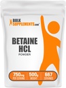 BulkSupplements.com Betaine HCl Powder - Betaine Hydrodide Supplement, Digestieve Ondersteuning - Glutenvrij, 750mg per portie, 500g (1.1 lbs) (pakket van 1)