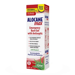 Alocane Max Emergency Burn Gel, 4% Lidocaine Hydrodide, .13% Benzalkonium Chloride, Maximale Krachtrelief, Itch Relief, Voor zonnebranden, Keuken, Straling, Chemisch, First-Degree Burns, 4 Fl Oz