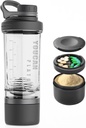 21oz Protein Shaker Bottle with Powder Storage Container-Shaker Cups for Protein Shakes-pre workout fles-Mixer Cup-Gym Sport Waterfles - Gemaakt met Tritan BPA Free, met Wire Whisk Balls (Zwart)