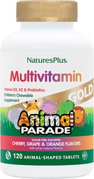 NaturesPlus Dierenparade Gouden Kindermultivitamine - Assorted Cherry, Orange & Grape Flavors - 120 Animal-Shaped Kauwtabletten, Verpakking van 3 - Veganistisch, Glutenvrij - 180 Totaal porties