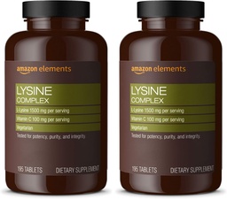 Elementen Lysine Complex met vitamine C voor Immune Health Support, Vegetarisch, 65 Servaties, 195 Telling (Verpakking mei Vary) (pakket van 2)