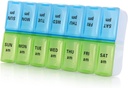 7 Dag Week Pillen Organisator, Grote Dagelijkse Pillen Organisator 2 keer per dag, AM PM Pillen Case, Dag Nacht Pillen Container 7 Dag 14 Compartimenten voor Pillen Vitamine Medicatie (Blauw + Groen)