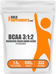 BulkSupplements.com BCAA 3:1:2 Powder - BCAA Supplementen, Branched Chain Amino Acids Powder - Unflavored & Gluten Free, 1.5g per Serving, 500g (1.1 lbs) (Pack of 1)