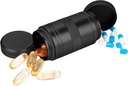 Metal Pill Box 2 keer per dag - Portable Waterproof Small Pill Case (AM PM), Travel Daily Pill Container, Compact Pill Holder Medicine Organizer voor pillen/Vitamine/Vish Oil/Supplements, Zwart